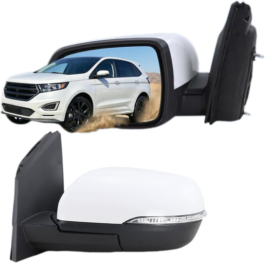Left Driver Side Mirror Fits 2015 2016 2017 2018 2019 2020 2021 2022 2023 2024 Ford Edge With Manual Folding Heated Turn Signal Puddle Light Blind Spot White Replace#JT4Z-17683-FB(9Pins)