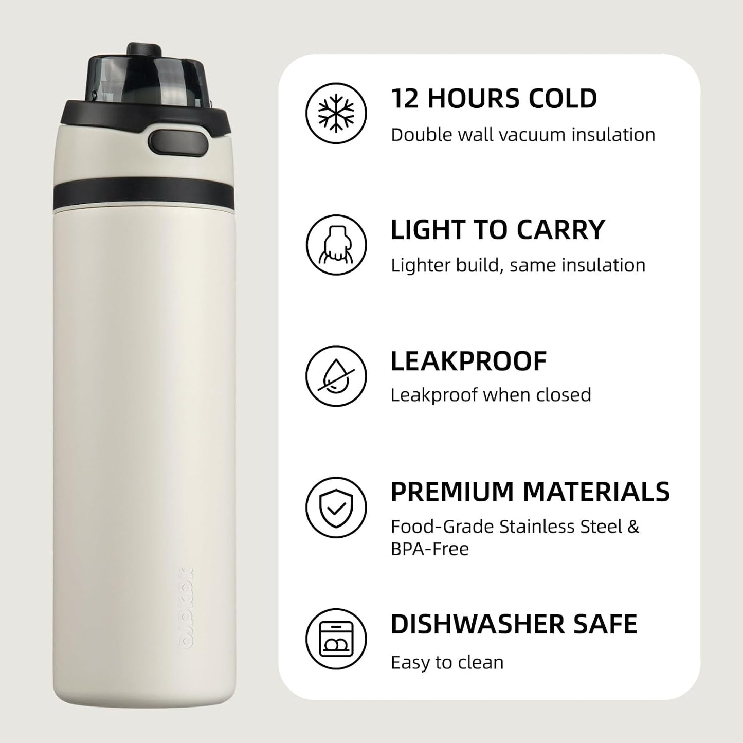 BJPKPK 25oz Insulated Water Bottle with 2-1 Straw Spout Lid, Stainless Steel Metal Water Bottles with Carry Handle, BPA Free, Leak-Proof, Fits in Car Cup Holder, Thermo for Sports,Beige
