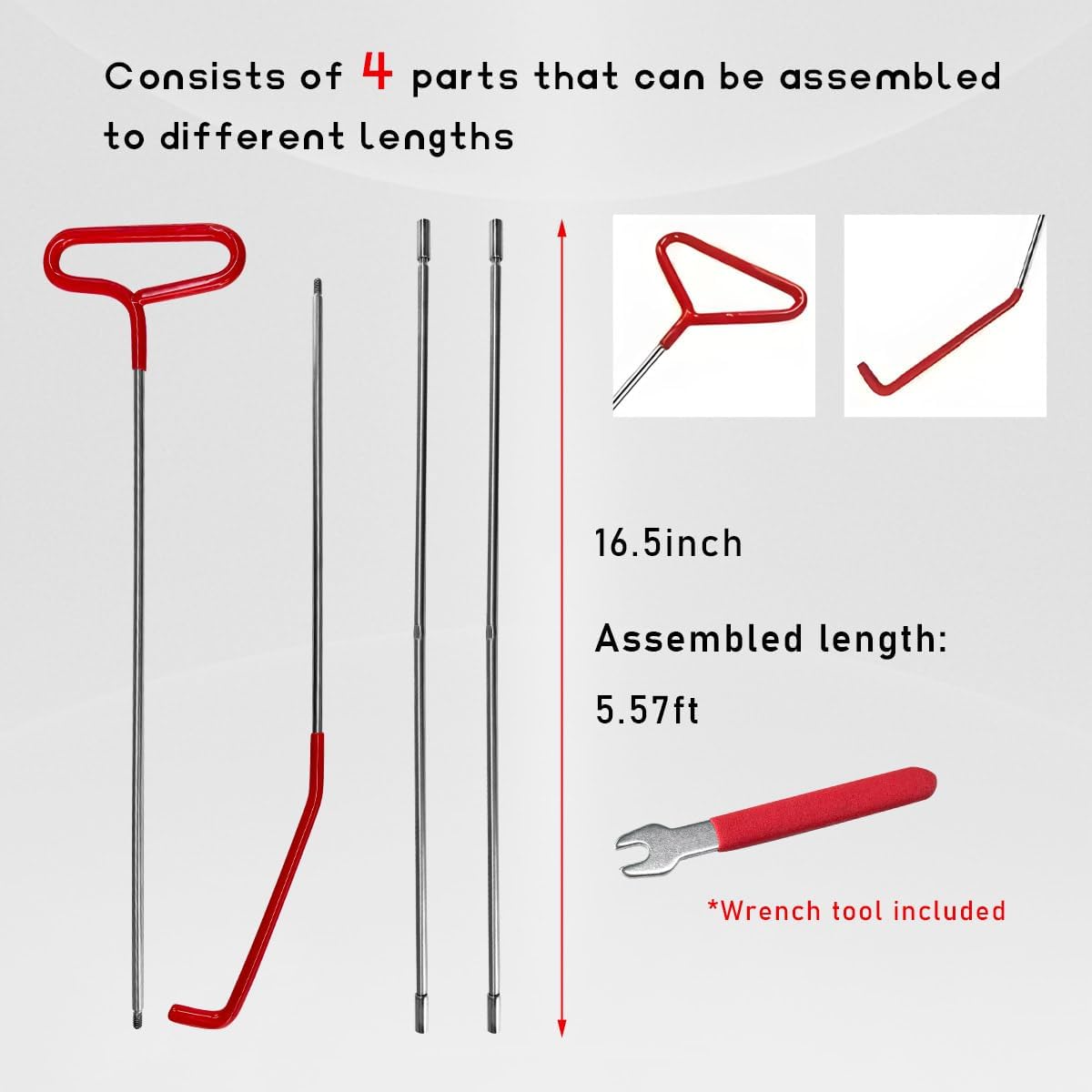 DXNQ Car Long Reach Tool, 67" Multi-Function Automotive Emergency Tool, Portable Long Pin Puller Hook Kit with Adjustable Length for Vehicles, Car Repair Tool Kit Accessories (Red)
