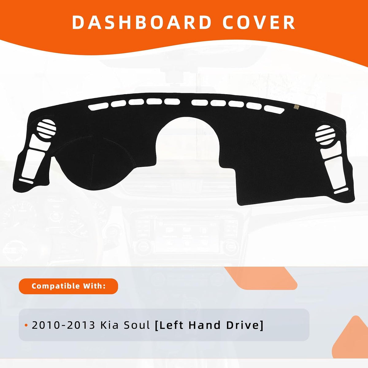 Dashboard Cover Dash Mat Fit for K-ia Soul 2013-2010 (for Left Hand Drive),Car Dash Board Mat Anti-Glare Carpet,Non-Slip Pad Sunshield Protector (Black)