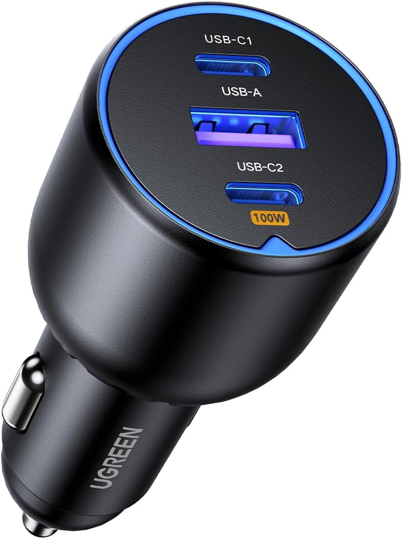 UGREEN 130W 3-Port USB C Car Charger, Type C Cigarette Lighter Adapter