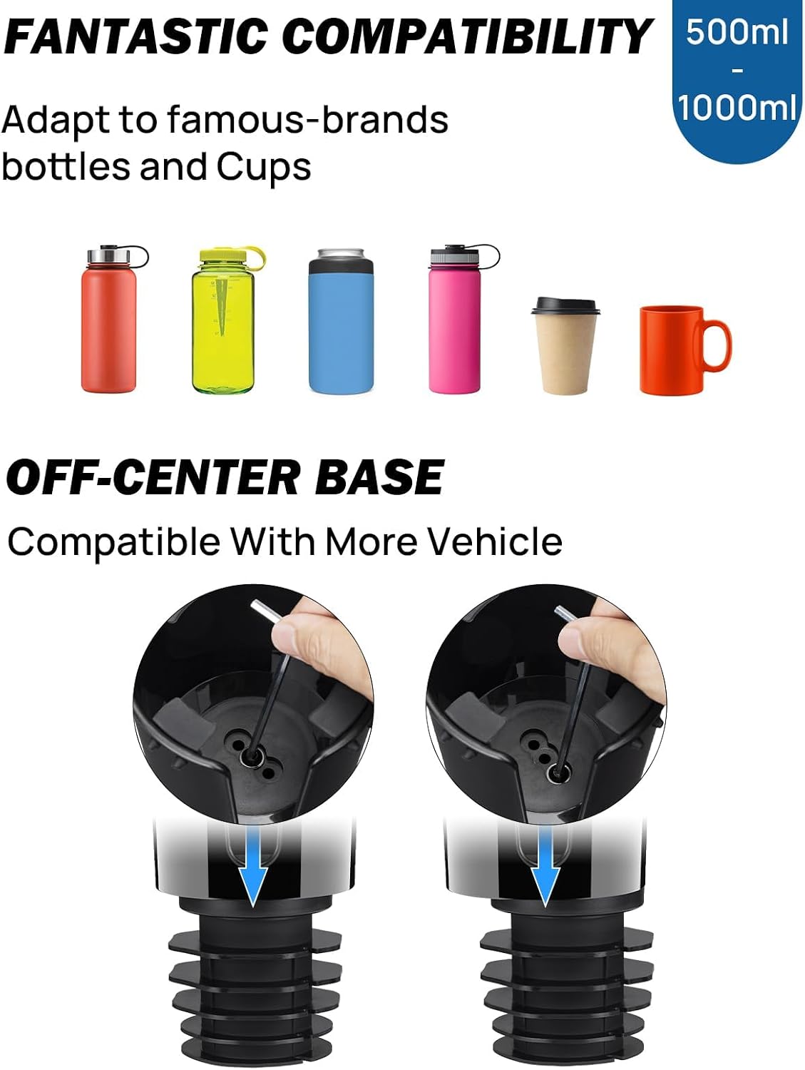 JOYTUTUS Cup Holder Phone Mount for Car, Car Cellphone Large Adapter Long Arm with 360 Degree Rotation, Compatible with iPhone, Samsung & All Smartphones,Black,1 Pack