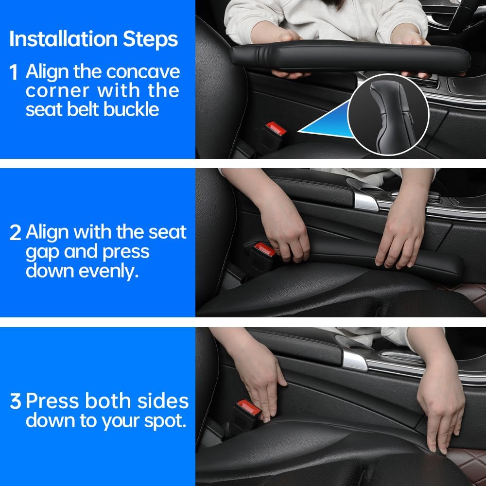 2Pack Leather Car Seat Gap Filler – Anti-Drop Console Organizer, Scratch-Resistant Waterproof Easy to Clean, Fits 90% Vehicles Without Blocking Seat Movement