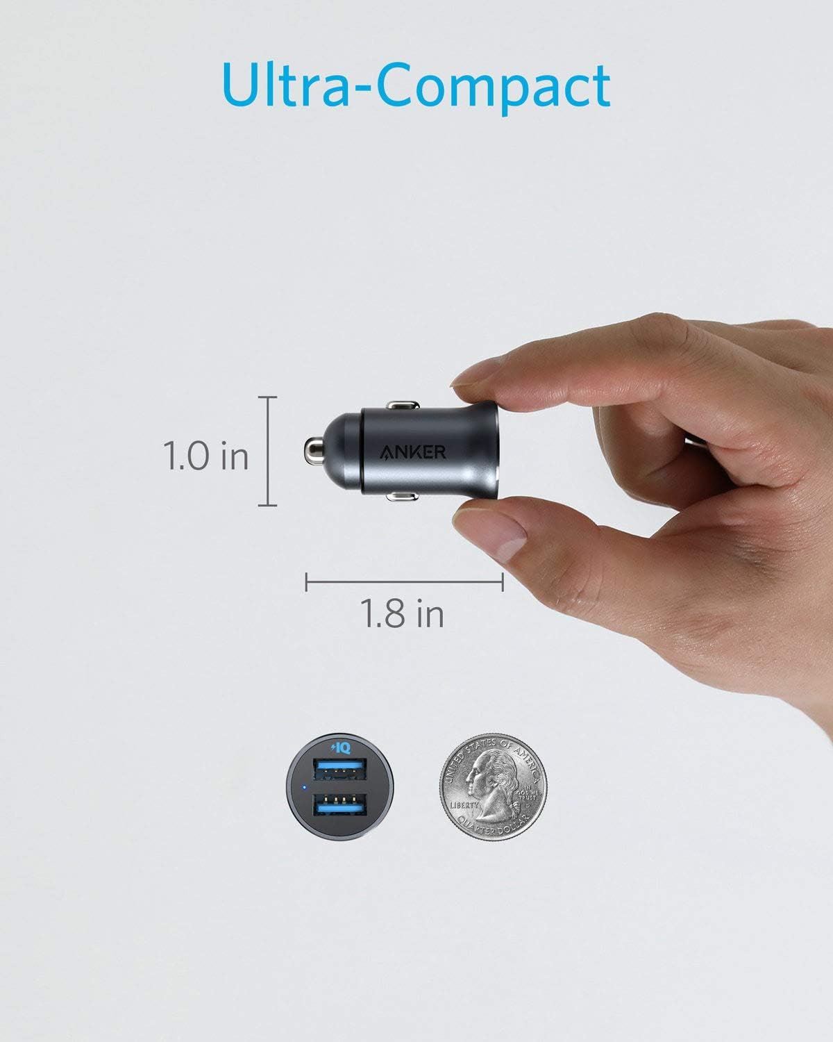 Anker 320 24W Dual-USB Mini Aluminum Car Charger with Blue LED