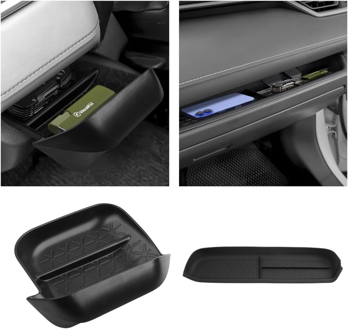 Autorder 2PCS Center Console Organizer for 2019-2025 Toyota RAV4 - Passenger Storage Organizer Mat & Driver Drawer Storage Box for 2026 RAV4 Accessories - Black