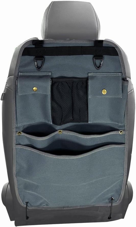 Car Seat Back Organizer with Multiple Pockets and Hooks (grey)