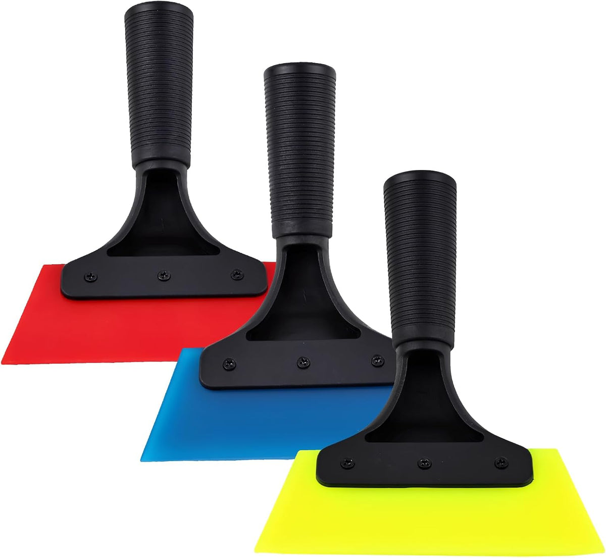 3 Pack Window Tint Squeegee, Small Squeegee, Rubber Scraper with Comfortable Handle for Car, Glass, Shower & Mirrors, 5.12-inch Blade for Easy Water Removal (Blue, Green, Red)