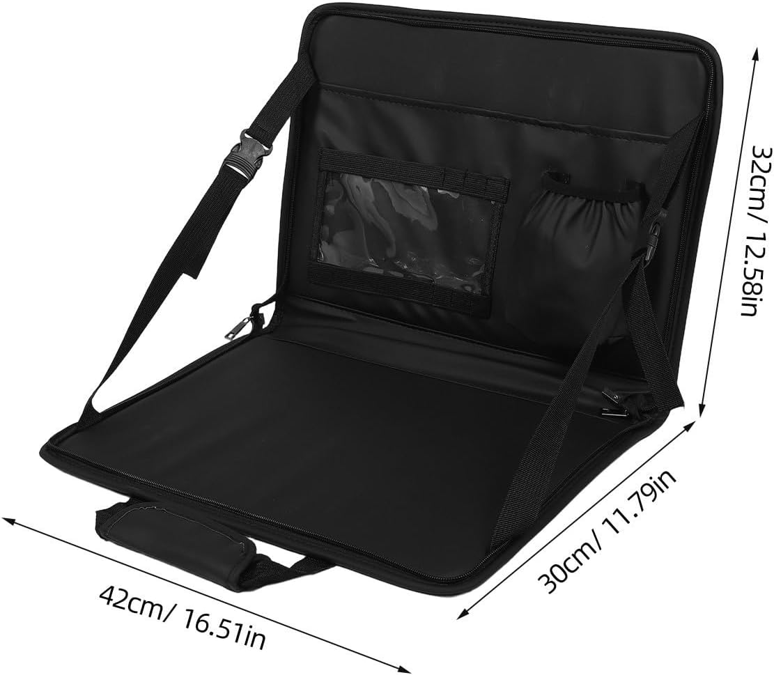 TEHAUX Foldable Car Steering Wheel Table Pu Leather Tray with Storage Bag