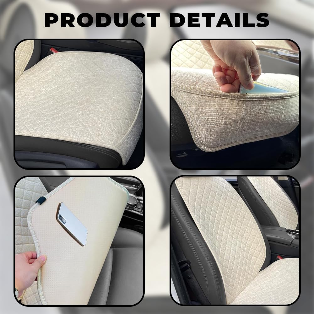 Partsable 2PCS Linen Car Seat Covers Front Seats,Breathable Cloth Fabric Car Seat Protector - Universal Cloth Seat Covers Fit for Cars, Vans, SUVs, Trucks and for All Seasons - Beige