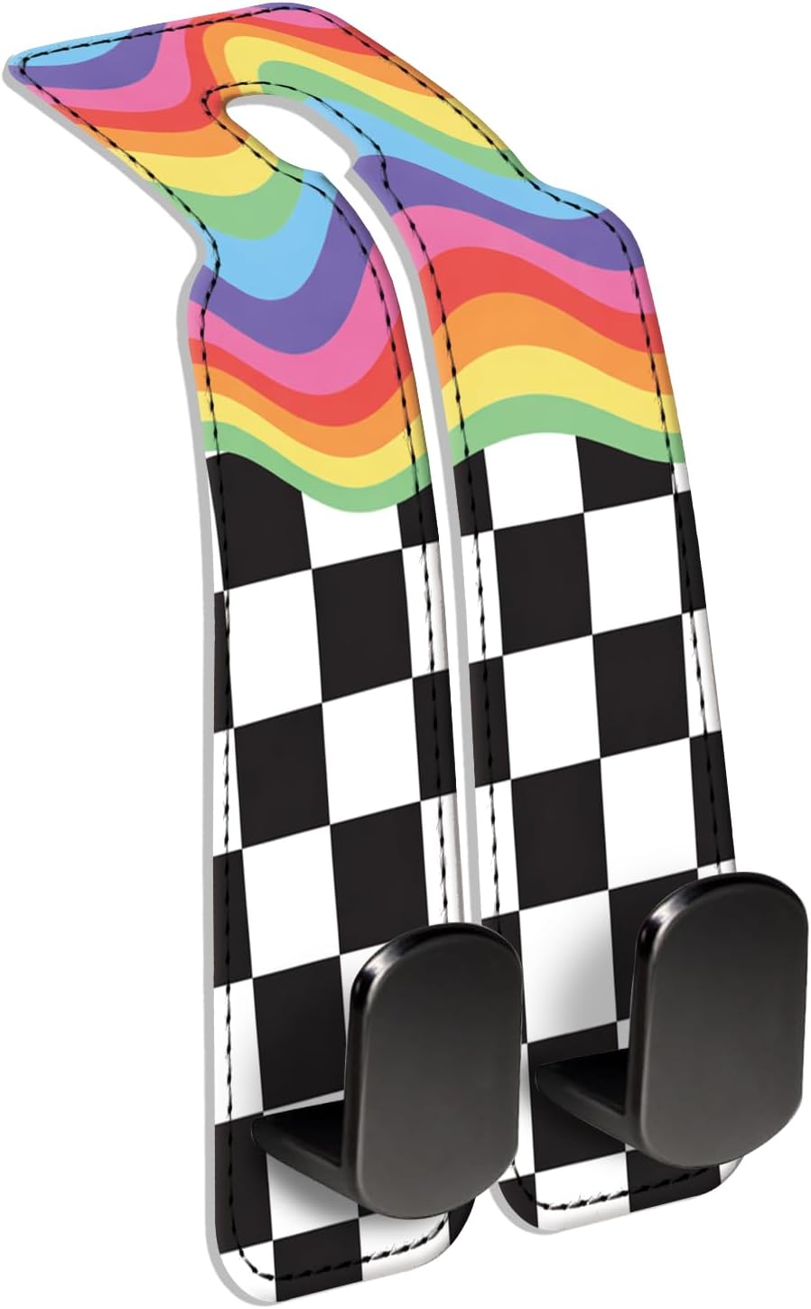 Car Seat Back Storage Hook, Funny Car Purse Hook, Cute Vehicle Storage Organizer for Purses Handbags Rainbow Black Checkerboard