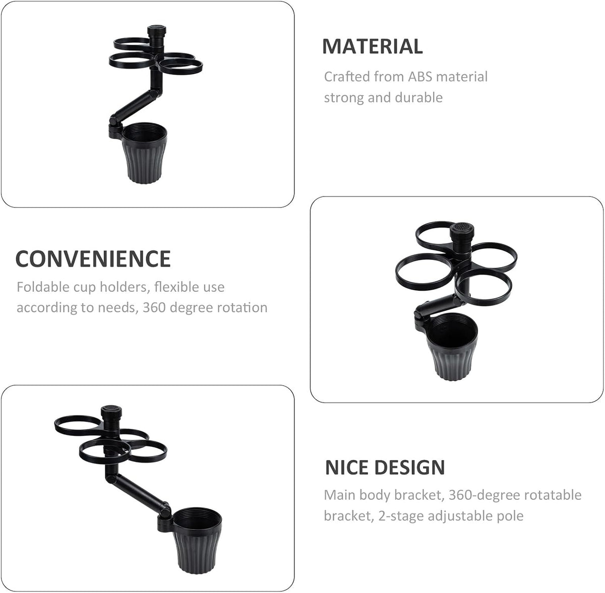 Car Cup Holder Expander Black 360 Degree Rotating Adjustable