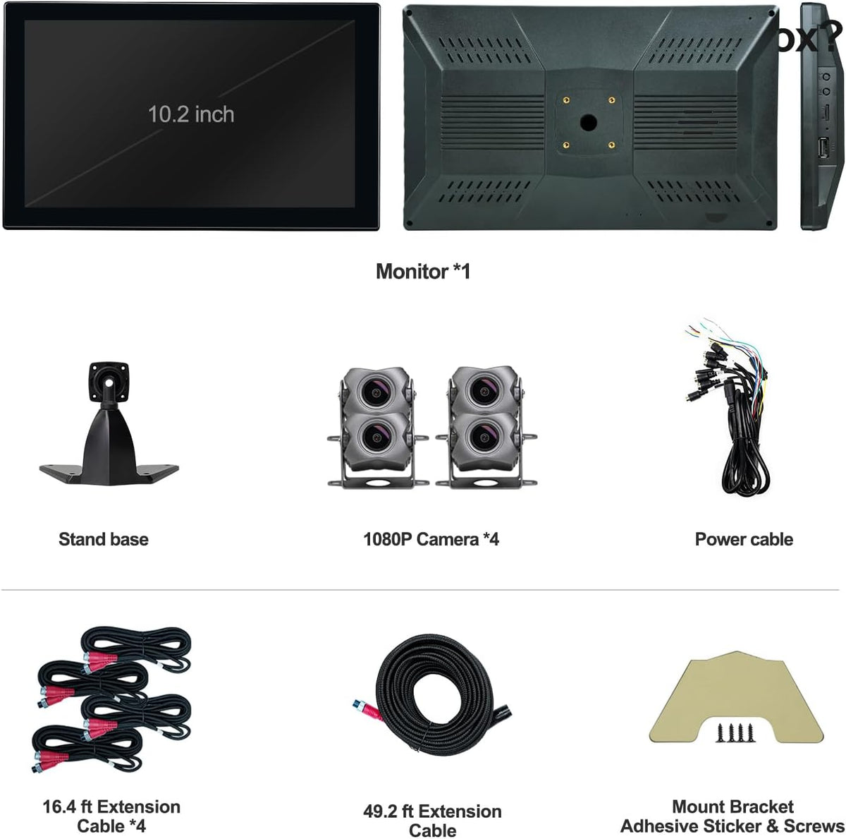 4 Channel 1080p Backup Camera System Dash Cam for RV/Truck/Trailer/Bus/Cars
