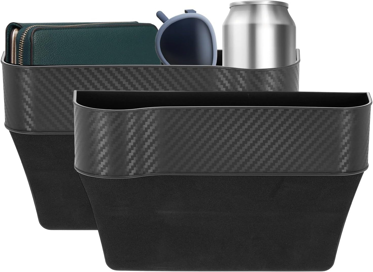 HARFINGTON 2pcs Car Seat Gap Filler Organizer 10.2 x 6.5 x 2.8 Inch PP Universal Car Organizer Storage Box Between Seat and Console (Left+Right) with Cup Holders for Phone Keys, Black