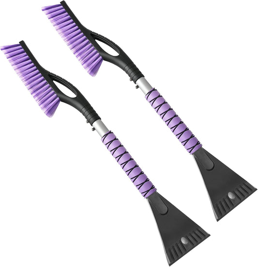 OUSHASAA 2 Pack 27" Snow Brush and Ice Scraper for Car Windshield - Purple | Soft Non-Scratch Bristles, Non-Slip Foam Grip, Detachable Design, Car Snow Removal Tool for Windshields & Windows