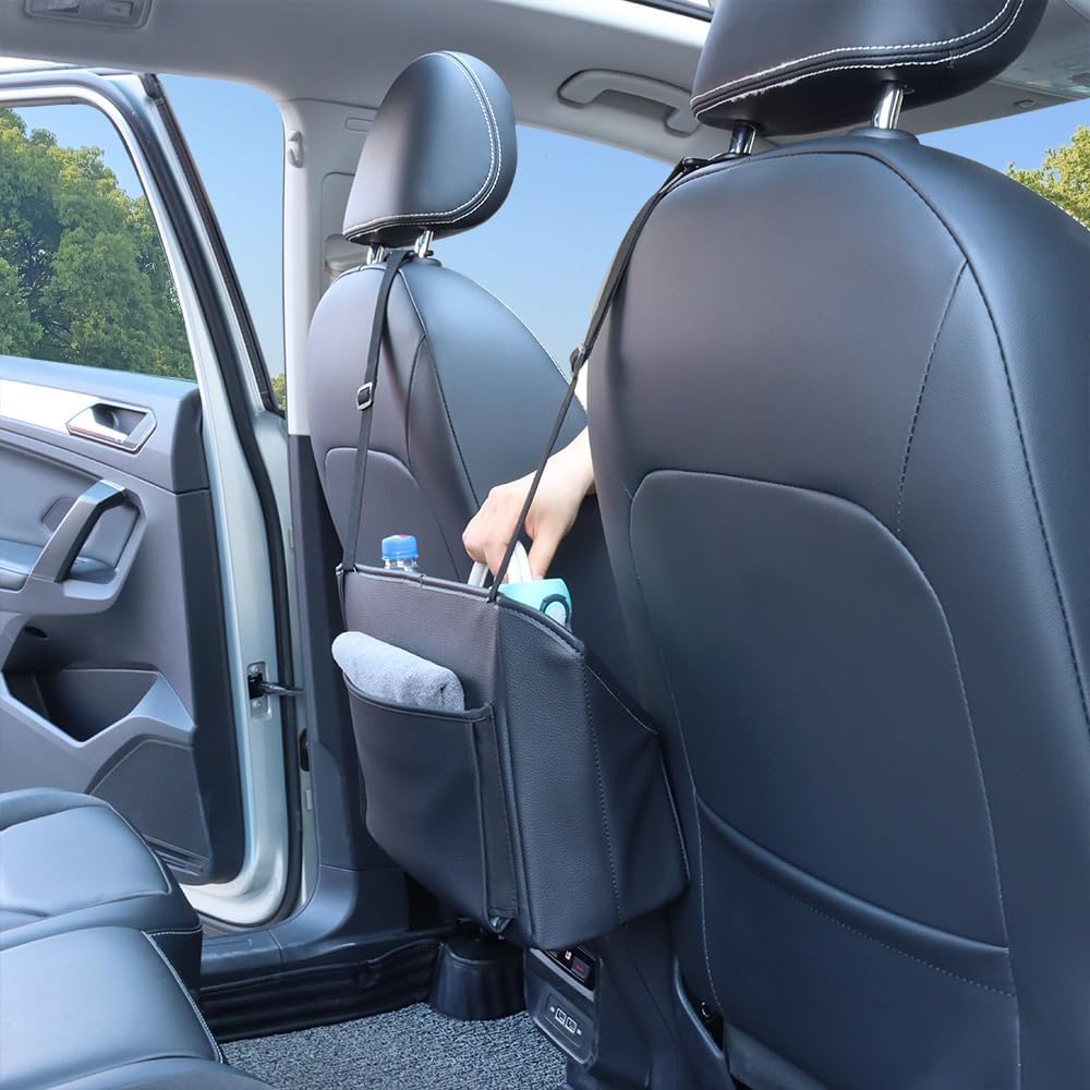 Viaviat Car Handbag Purse Holder Between Seats Leather Car Front Seat Storage Bag Large Capacity Car Organizers for Book Document Phone Bottle Tissue Toy (Black Style-1)