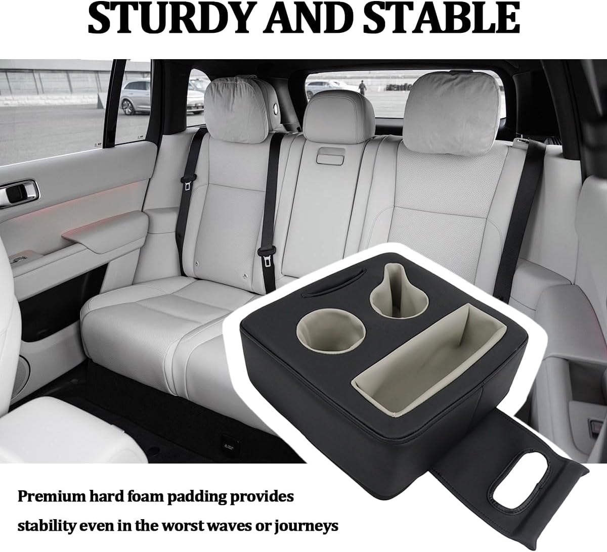 Car Back Seat Cup Holder, Leather Non-Slip Vehicle Rear Seat Drinks Tray Storage Organizer, Automotive Backseat Cup Holder Tray Expander, Universal for SUV Automobile Truck