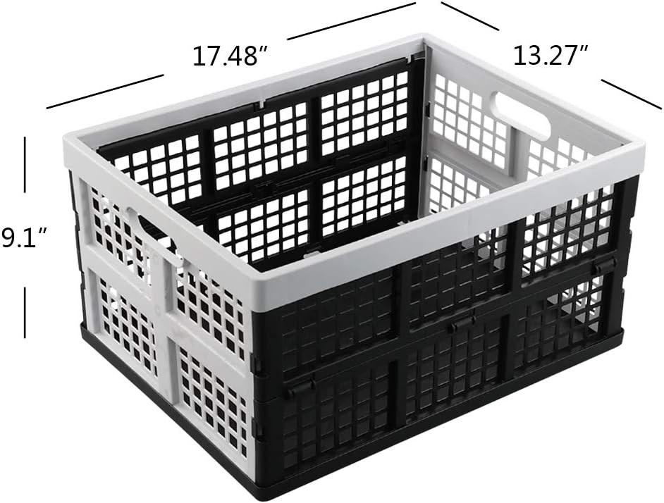 Hespama 35 Quart Folding Baskets, Plastic Collapsible Milk Crate, 2 Packs