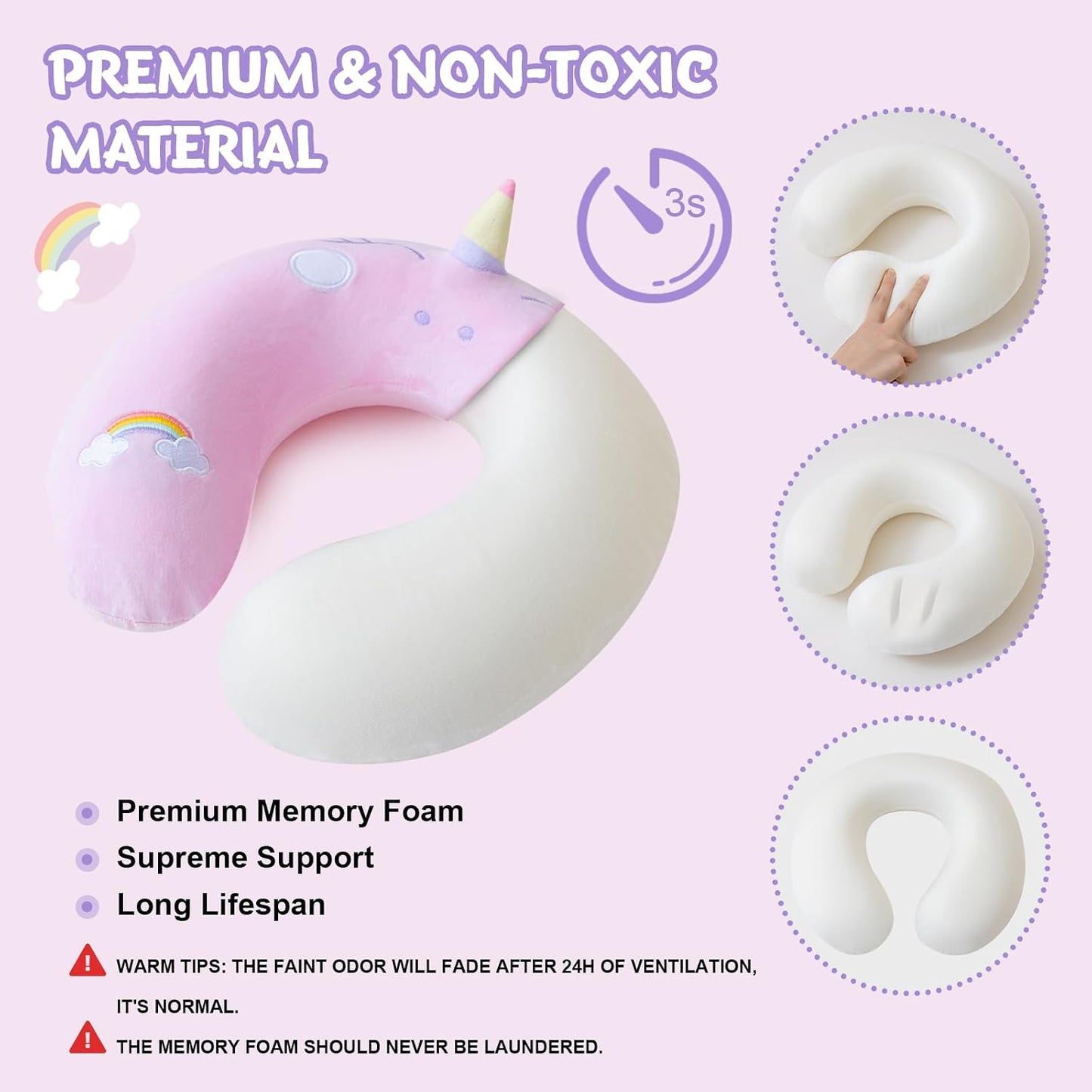 Cirorld Travel Pillow for Kids Adult Cute Neck Pillow for Traveling Memory Foam Airplane Pillow Sleep Mask Animal Flight Pillow Head Rest Neck Support for Cars Long Flights (Pink, 9-12 Y/O)