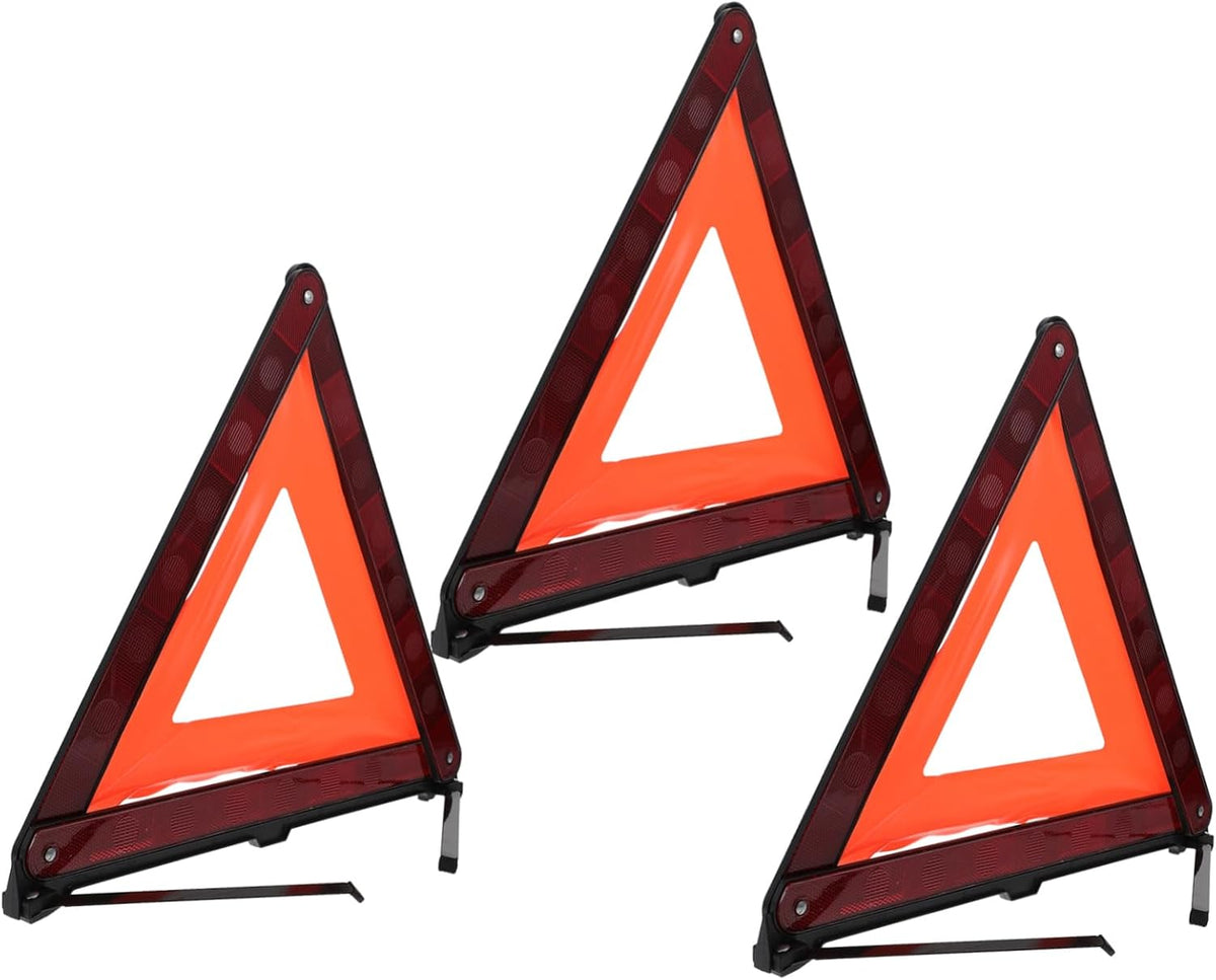 Cabilock 3 Pcs Emergency Warning Triangle Kit Reflective Warning Sign for Vehicles Portable and Collapsible Roadside Safety Triangles Stable Base for Day Night Visibility