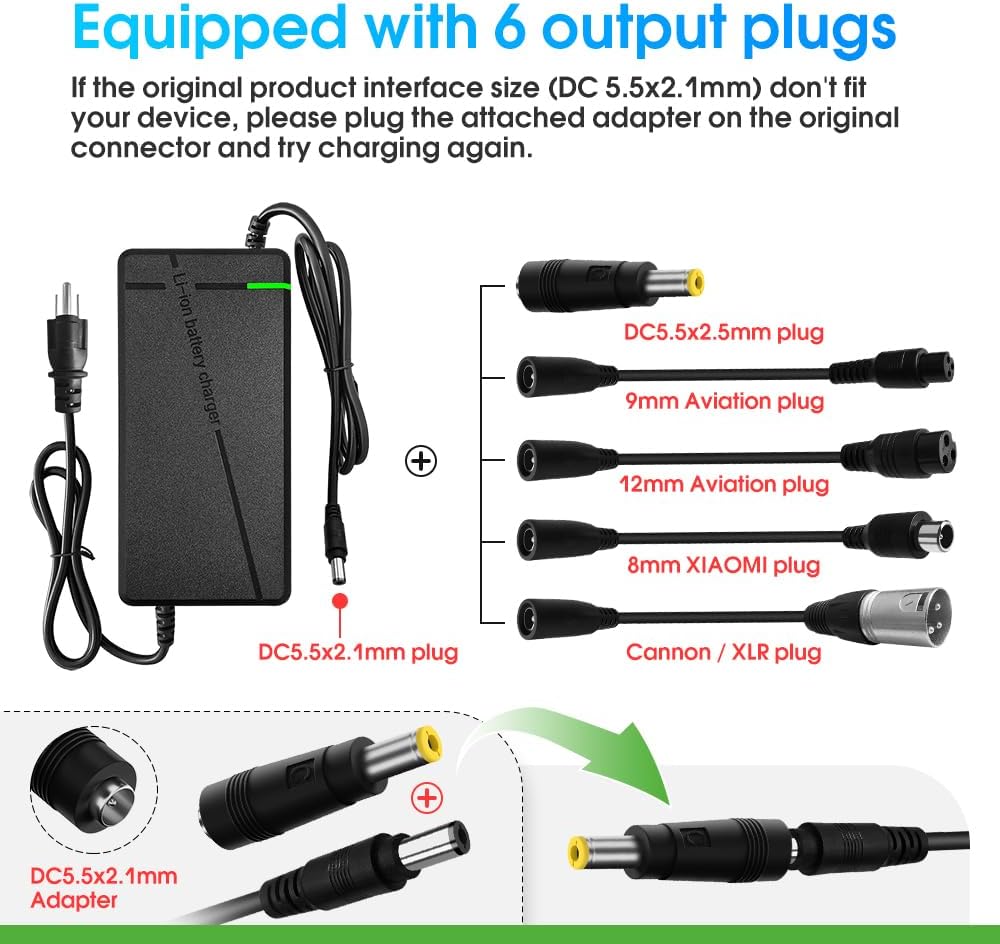 67.2V5A Charger with 6-in-1 Plug for 60V Lithium Battery Such as Car Truck Lawn Mower Boat Marine Batteries (67.2V5A-(6-in-1 Plug))