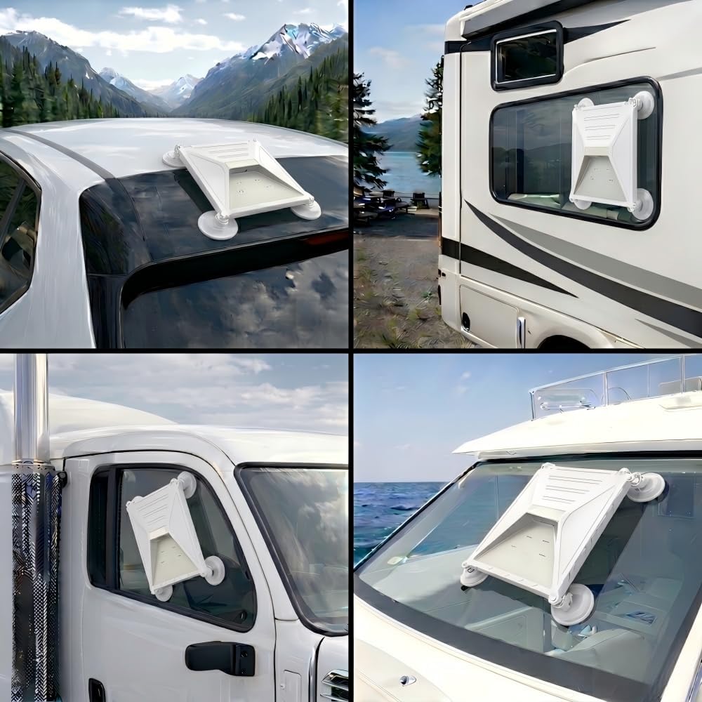 Starlink Mini Suction Cup Mount, 2-in-1 Open-Front Silicone Protective Holder, Fits Mini Only, 4 Heavy-Duty Cups & 2 Steel Hooks for RV Truck Car Window, Boat Cabin & Camping (White)