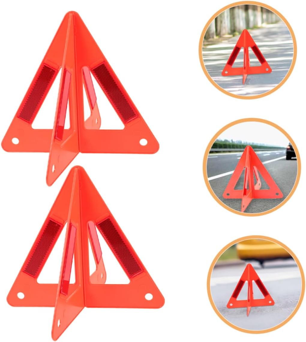 GANAZONO 5pcs Triangle Warning Signs Plastic Reflective Roadside Auto