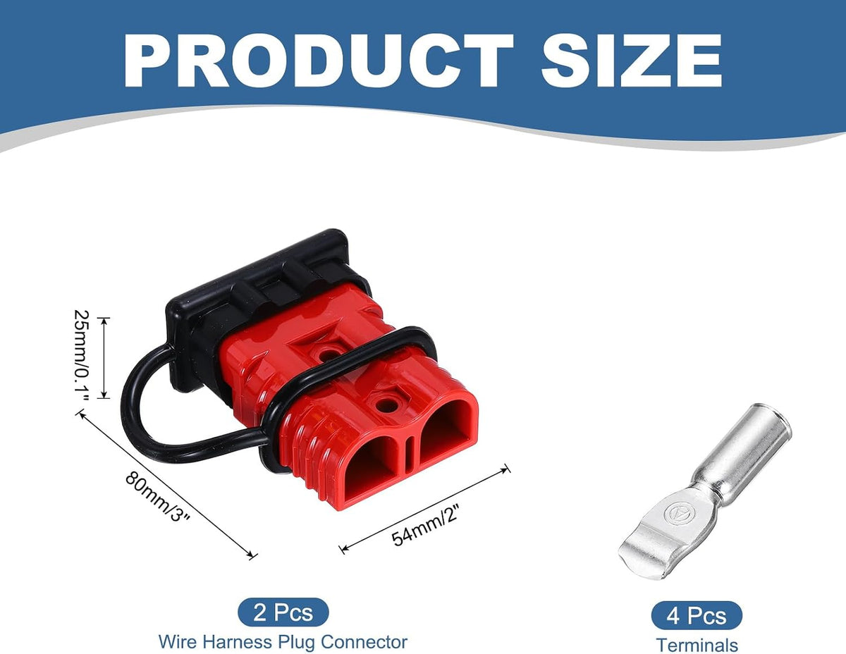 MECCANIXITY Battery Power Connector with Dust Cover,175A 1/0AWG,2AWG,4AWG Wire Harness Plug Connector Battery Quick Connect/Disconnect Jumper Cable Plug for Winch Auto Car,Red,2Set