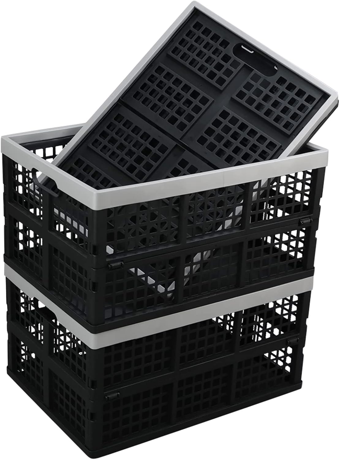 Kekow 15 L Black Plastic Collapsible Storage Basket, Folding Crates Storage, Set of 3