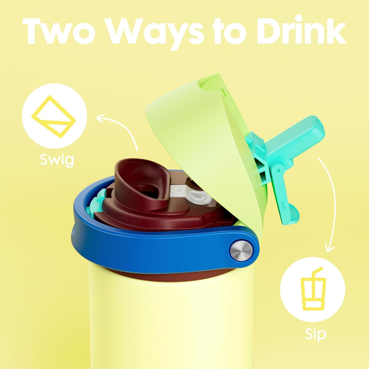 18 oz Insulated Water Bottle for Teens: Meoky Kids Water Bottle with 2-in-1 Straw and Spout Lid - Leak Proof, Cold for 24 Hours, BPA-Free for Boys Girls School Sports, Buttercup
