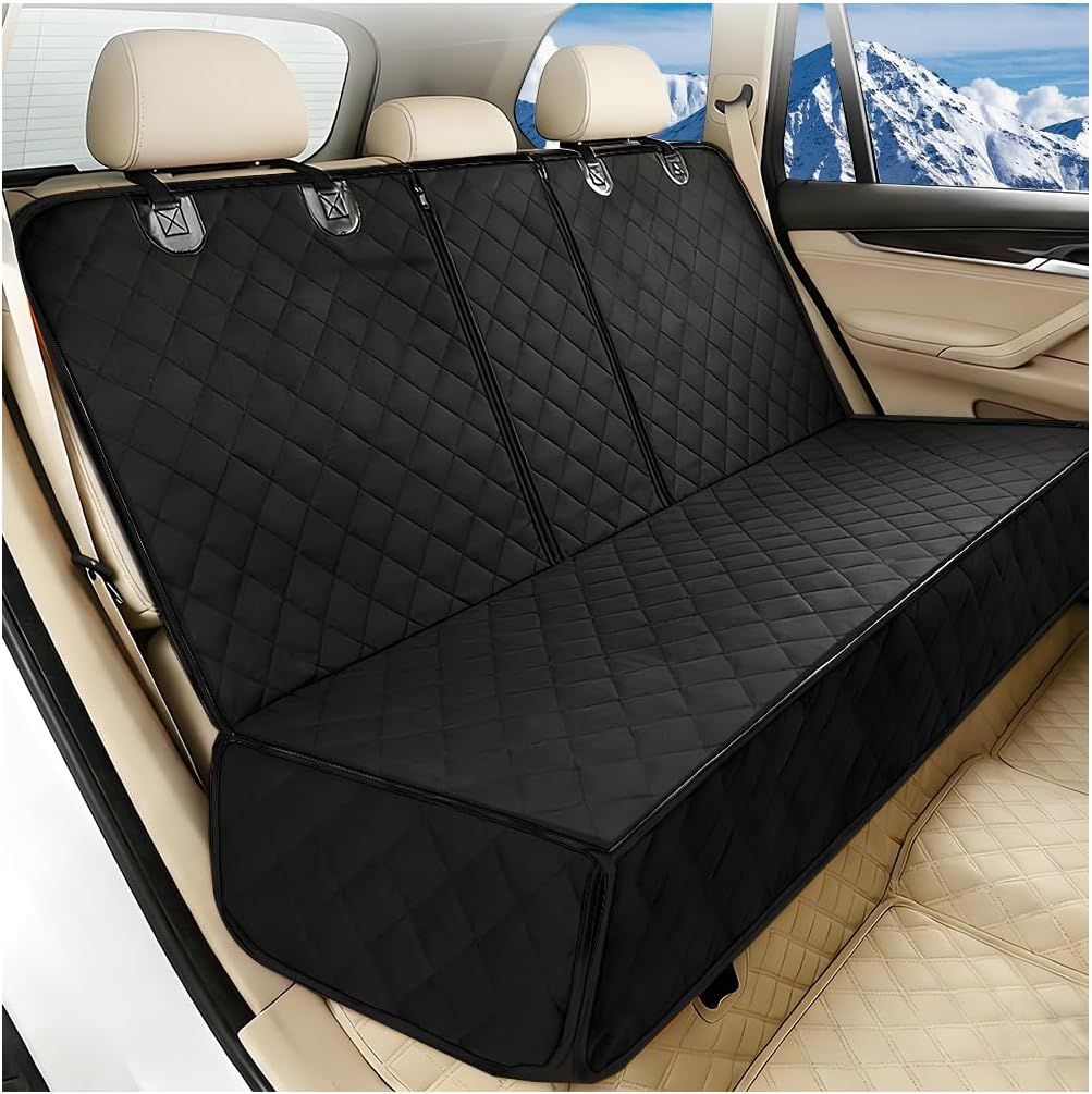 Dog Car Back Seat Cover, Waterproof Scratch-Resistant 600D Heavy Duty Vehicle Pet Bench Seat Protector, Non Slip Automotive Interior Backseat Cushions, Universal for SUV Sedan Truck (Black)