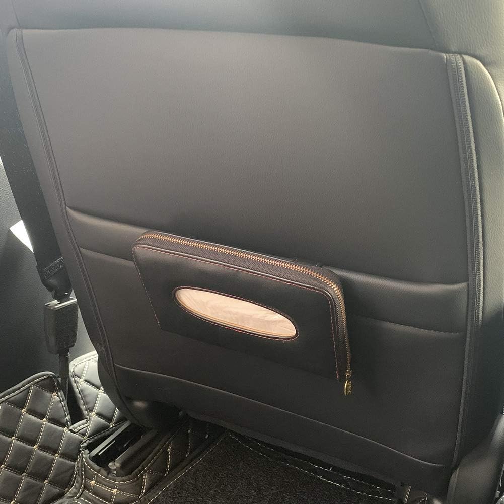 Car Tissue Holder - Sun Visor Napkin Holder, PU Leather Backseat Tissue Case with Zipper (Black)