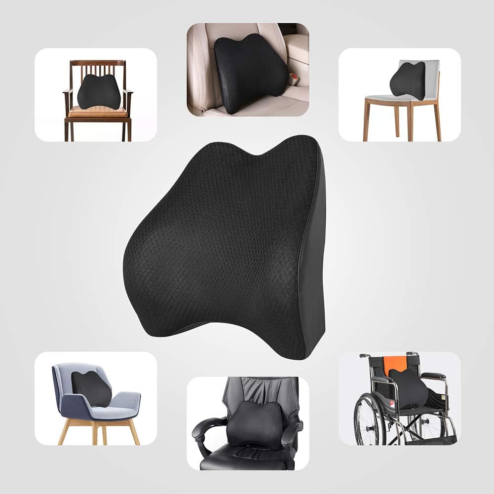 Memory Foam Lumbar Support Pillow for Car - Back Support for Car Seat (Black)