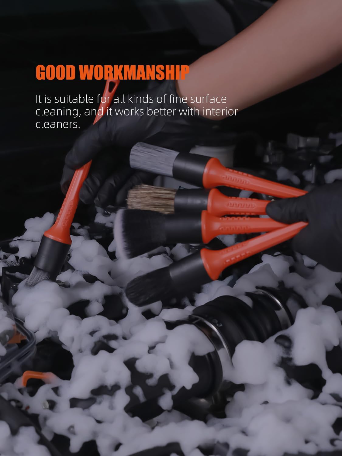 SPTA 8Pcs Wheel & Tire Brush Car Detailing kit, Easy Reach Wheel and Rim Brush, 5pcs Detailing Brushes, Short Handle Cleaning Brush, 1pc Microfiber Cleaning Cloth, Great to Clean Dirty Tires