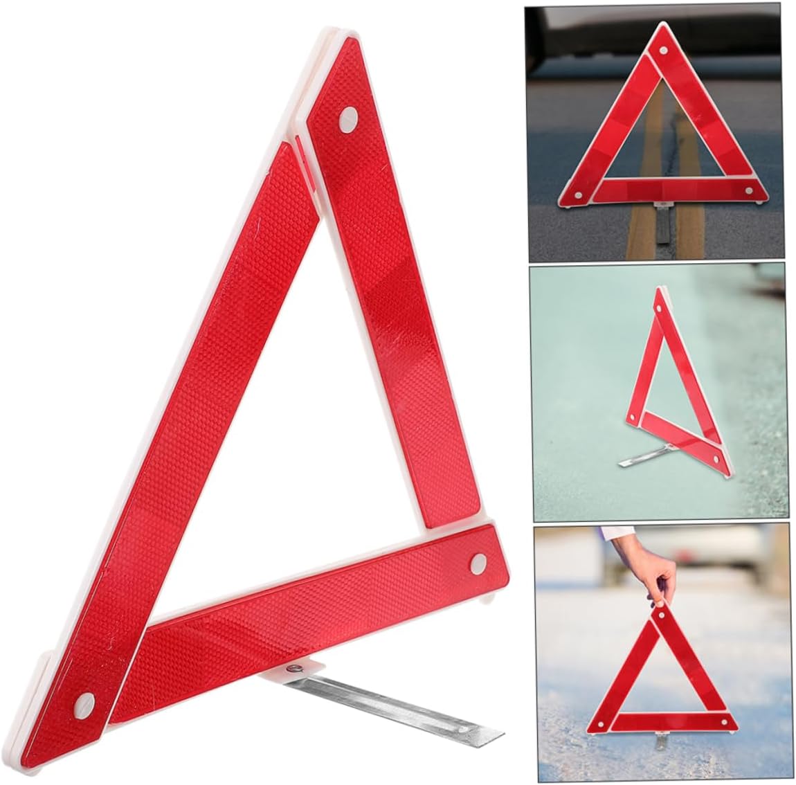 2 Pack Foldable Warning Triangles, Red Plastic Roadside Safety Signs