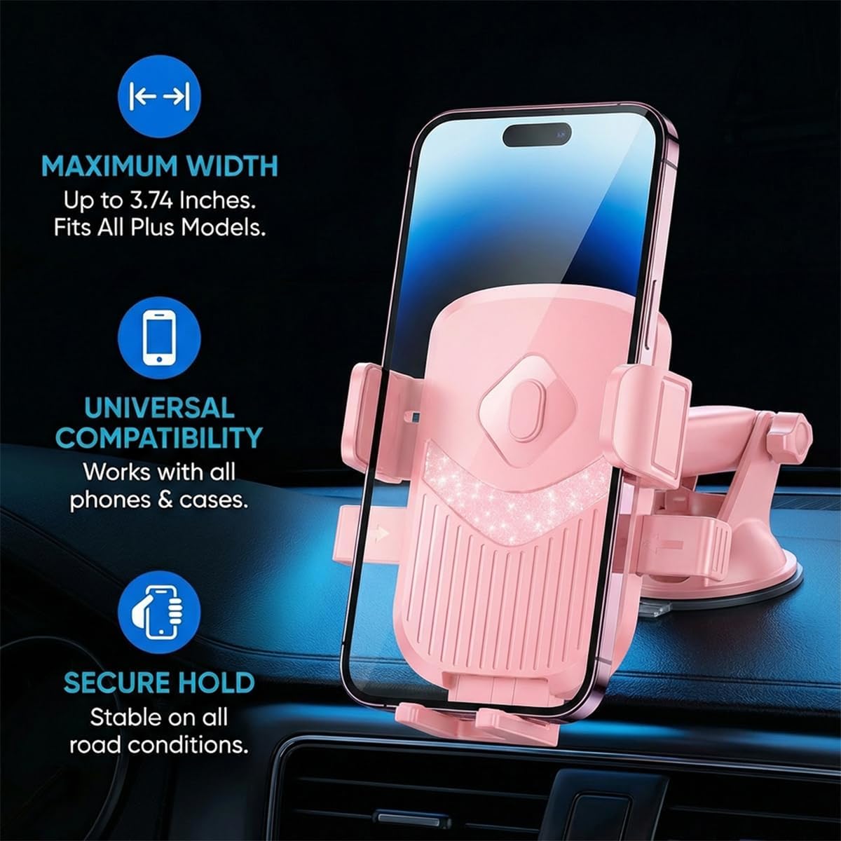Car Phone Holder 360 Rotation Adjustable Smartphone Mount Pink