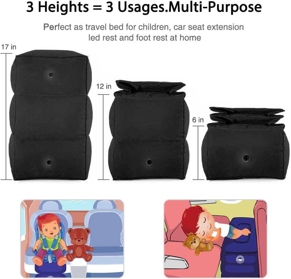 Inflatable Travel Foot Rest Pillow with Hand Pump, 3 Layer Height