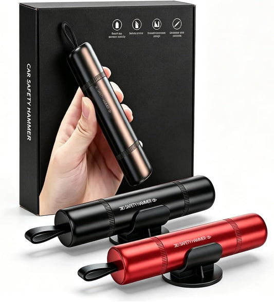 2 in 1 Emergency Escape Tool, Life Saving Car Window Breaker Under Water & Seatbelt Cutter - Car Window Hammer for Quick Accident Aid & Safety on The Go with Seat Belt Cutter, Red&Black