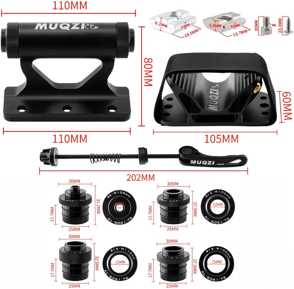 Bike Upgraded Quick Release Thru Axle Fork Mount and Bicycle Rear Wheel Holder, Black