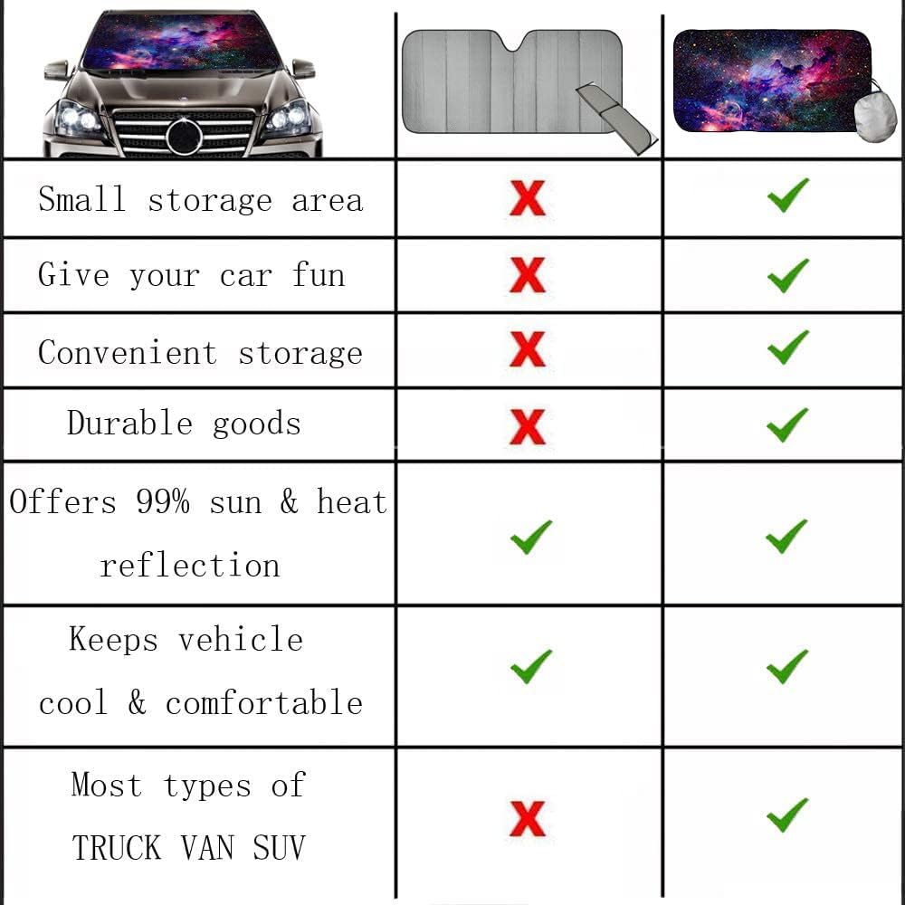 Starry Sky Night Car Windshield Sun Shades - Protect Vehicle from High Temp & UV Reflection, Front Window Shade for Car, SUV, Truck - 63 L x 33.5" W