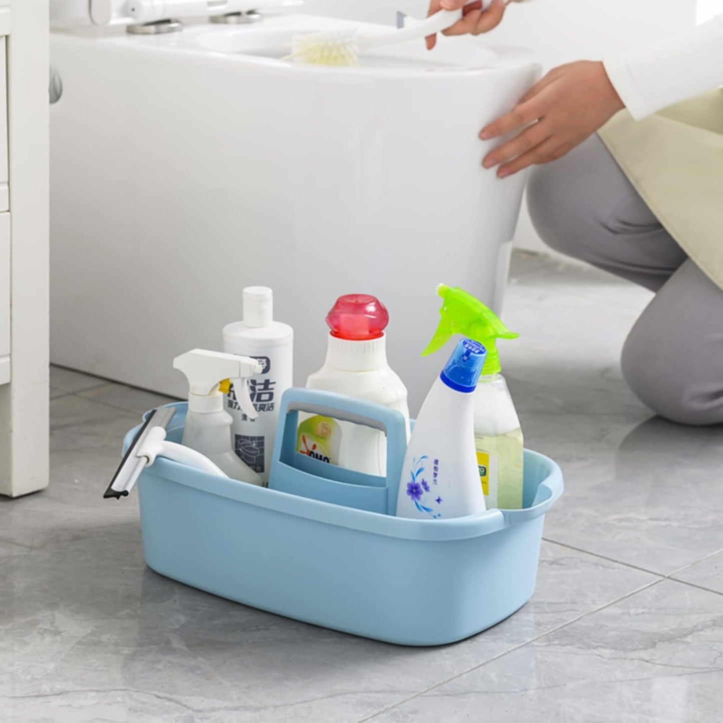 Large Cleaning Supplies Caddy Portable Shower Basket Supply Organizer with Handle Plastic Bucket Tool Storage for Bathroom, Bedroom, Kitchen, College Dorm, Garden, Blue
