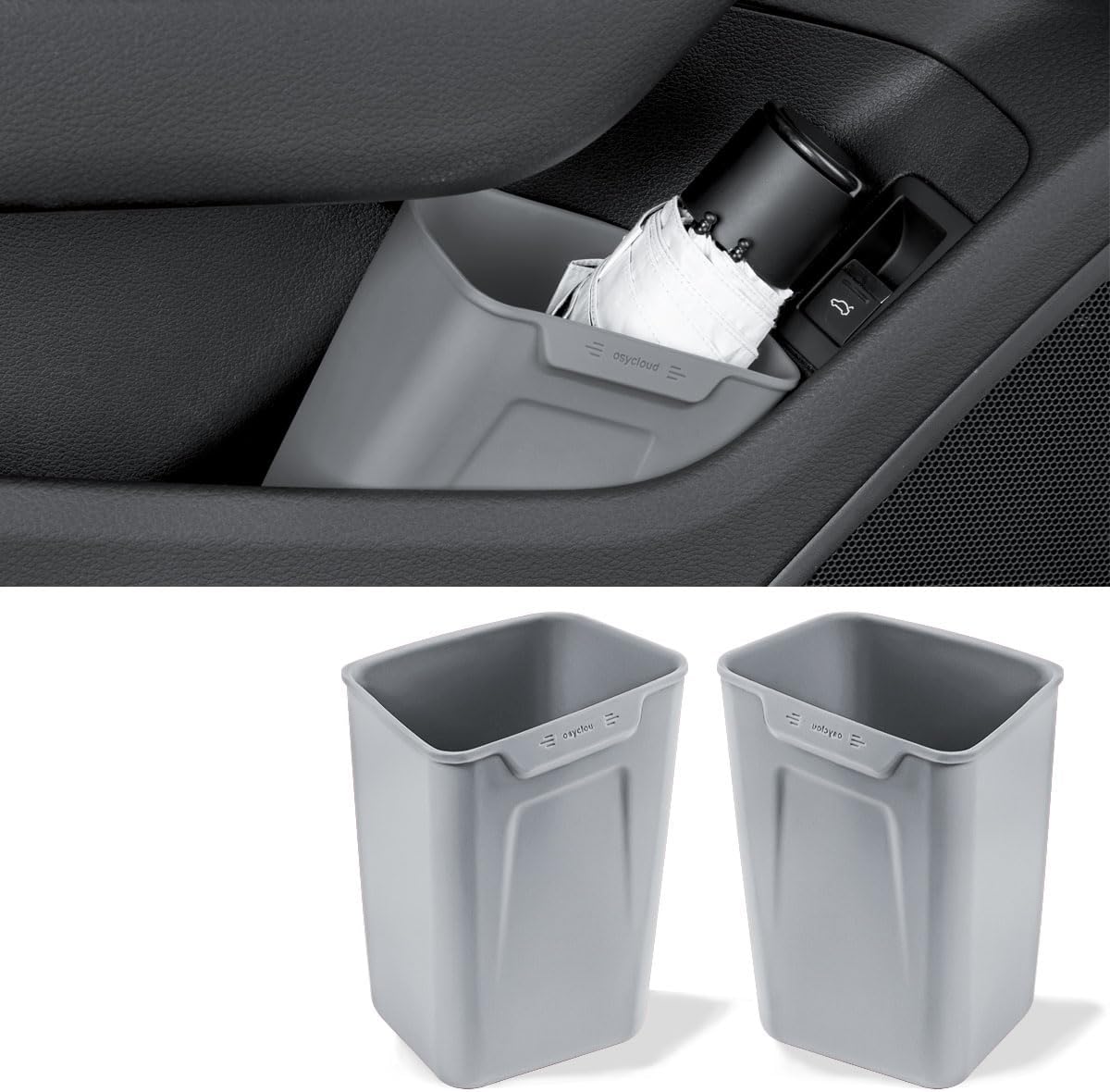 XmuxHai Car Interior Storage Box, Black Silicone Door Side Organizer with Umbrella Holder and Trash Can, Vehicle Accessory (Grey)