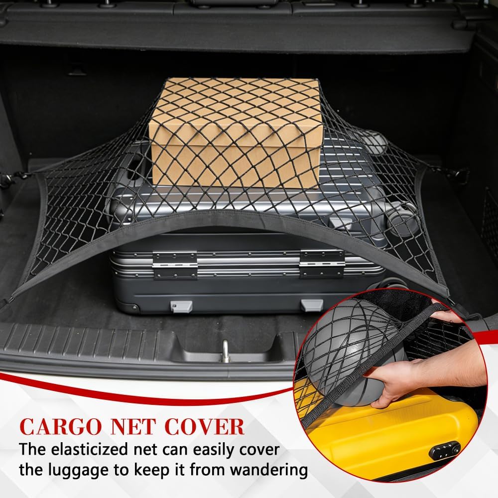 Cargo Net for SUV, Truck Bed Organizer, Cargo Storage Elastic Mesh Net Organizer with Hooks, Auto Accessories Adjustable Highly Elastic Storage Organizer Net for Most SUVs, Cars and Trucks