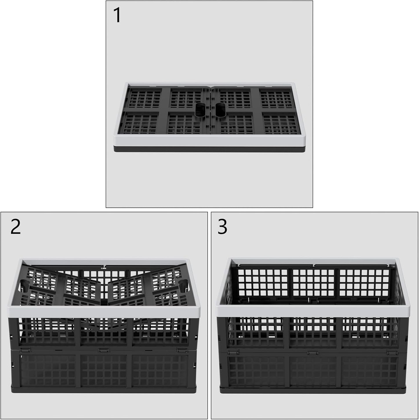 42L Collapsible Milk Crates, 4 Packs Foldable Storage Bins | Heavy-Duty Plastic Stackable Basket Crate, Black Folding Crate for Garage, Car, Pantry Storage