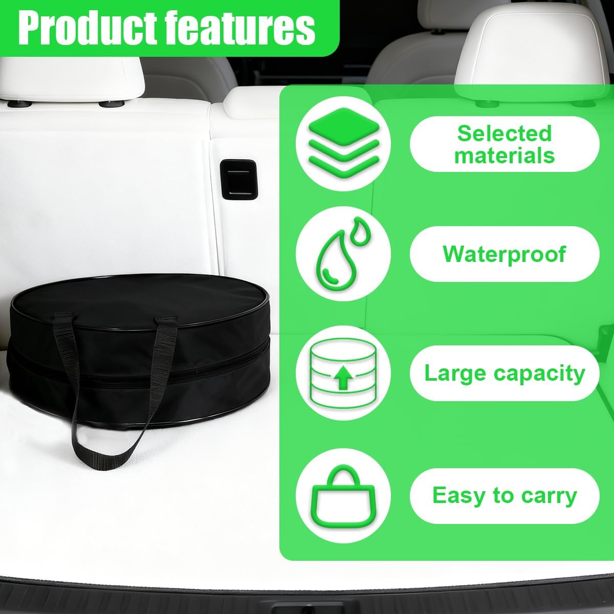 Craedli 16 Inch Round Cable Organizer Bag, 600D Oxford Waterproof Jumper Cable Storage Bag, Universal EV Charging Cord Cables Management Storage Organizer for RV Sewer Pipe, Electrical Cords (Black)