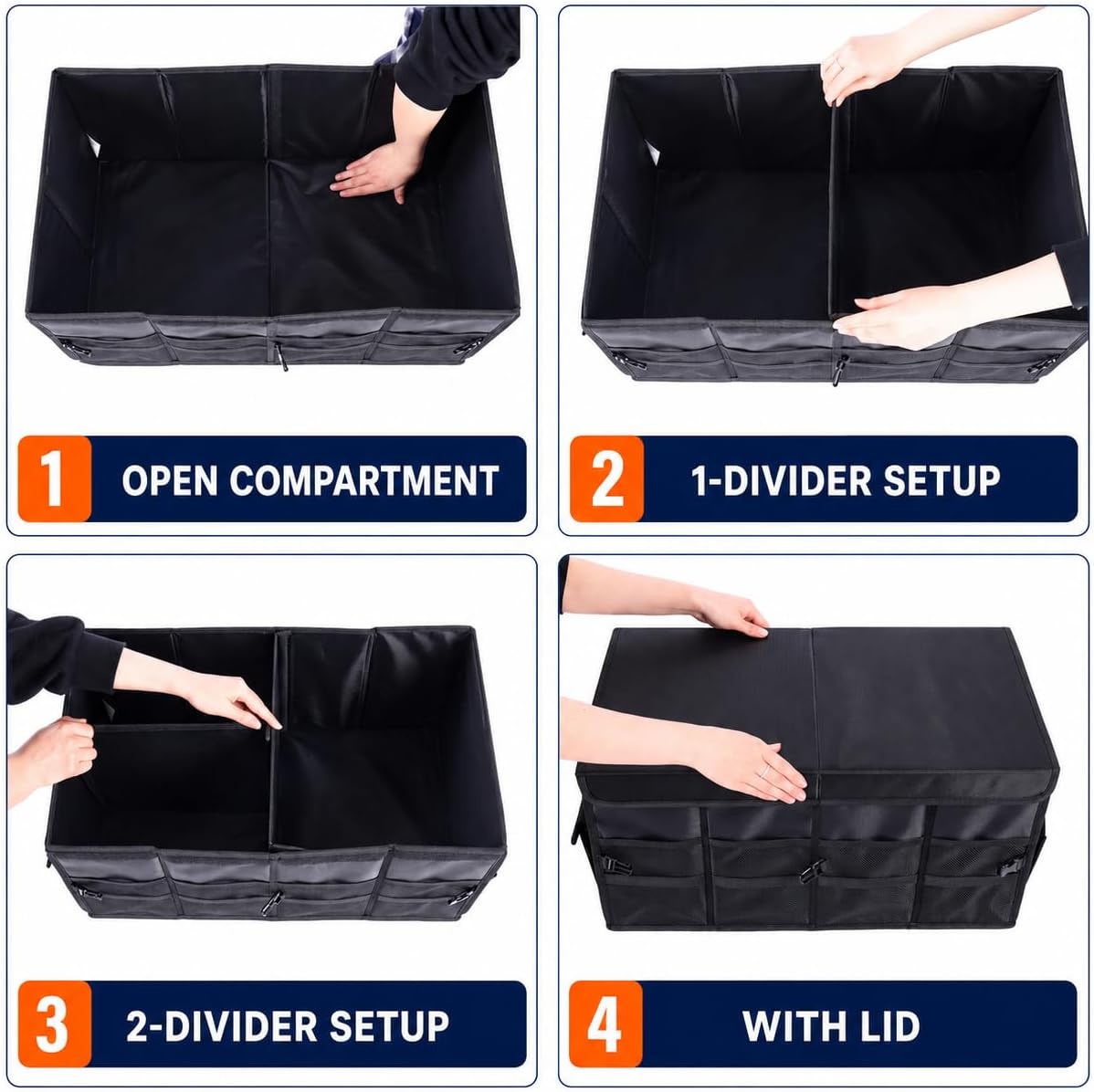 Premium Car Trunk Organizer, Heavy Duty Foldable SUV Storage Box with Non-Slip Bottom, Waterproof Oxford Cloth, Large Capacity Sturdy Cargo Organizer for Car, Truck