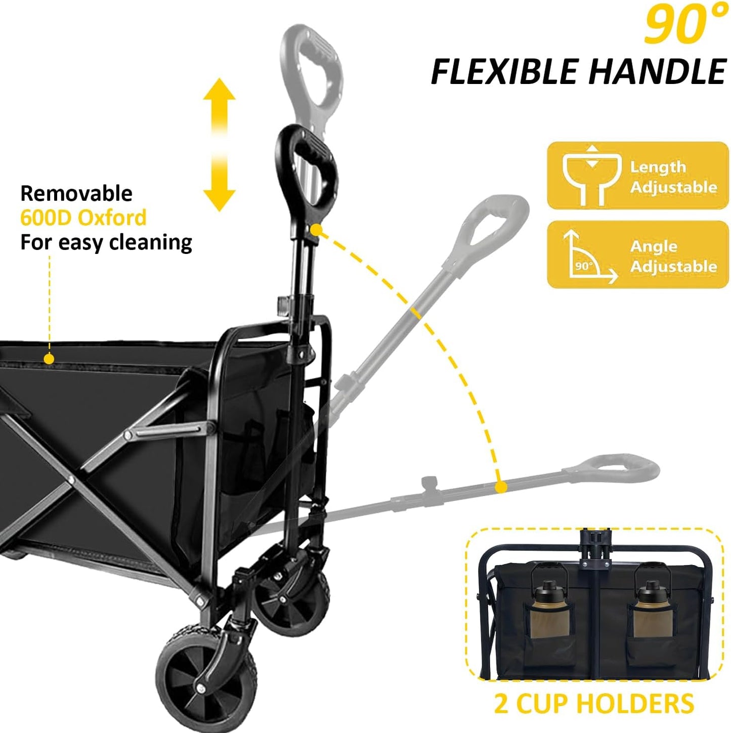 Heavy Duty Folding Wagon 320lbs Capacity, Reinforced Steel Frame Utility Cart with All-Terrain Quiet Wheels, Collapsible Outdoor Wagon for Camping, Gardening & Sports, Black