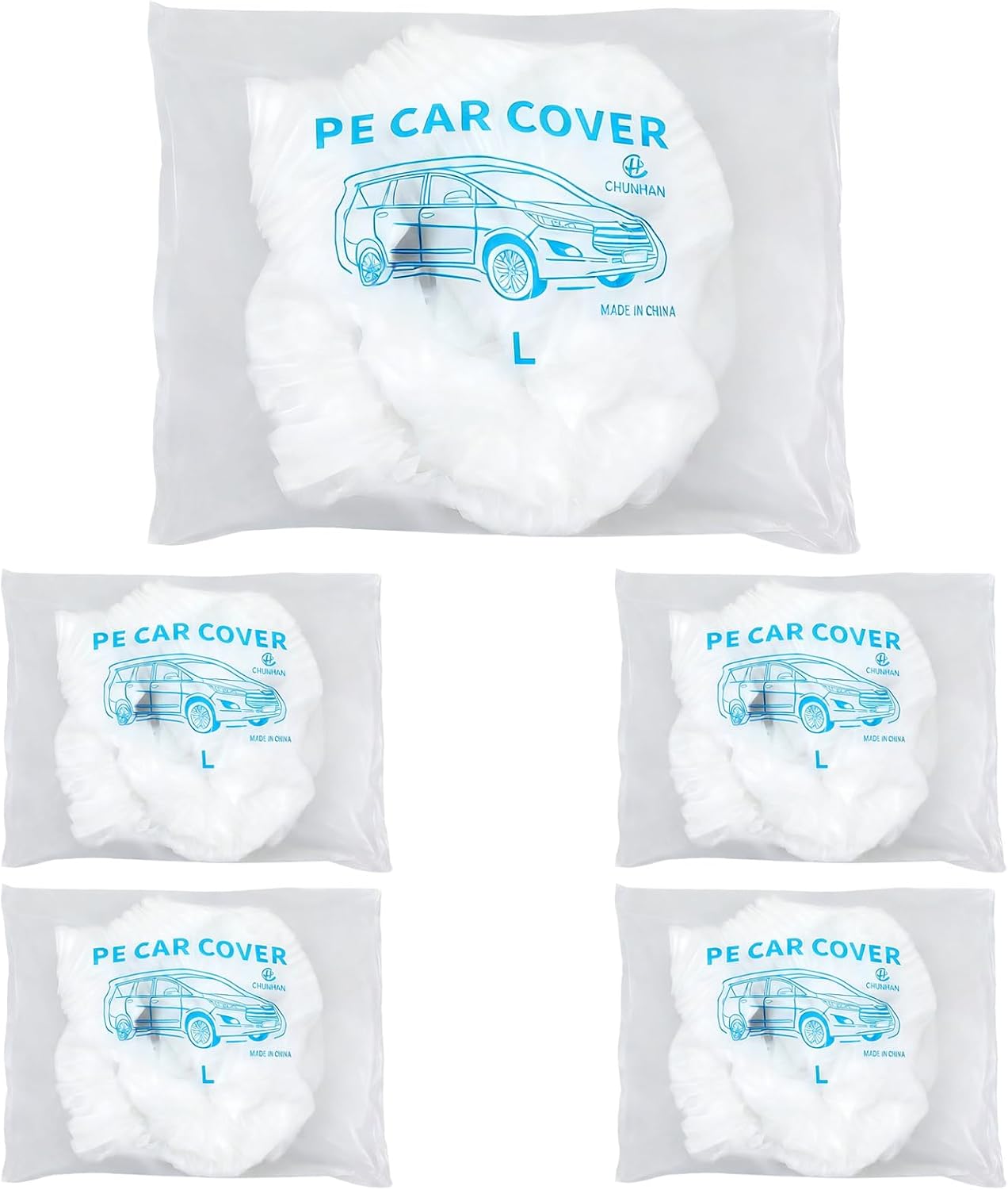 Sibba 5 Pack Disposable Car Covers, Plastic Car Cover Universal Waterproof Clear Cars Covers Vehicle Cars Cover with Elastic Bands for Sedan Outdoor Snow Rain Weather (12.4 ft x 21.6 ft)