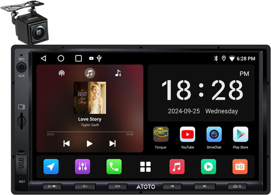 ATOTO A5L 7 inch Android Double DIN Car Stereo, Wireless CarPlay & Android Auto, Wi-Fi/USB/BT, QLED Touchscreen Car CarPlay, Backup Camera,MirrorLink, 24B-EQ DSP, SWC,FM/AM/SS Radio, AI&GPS Track