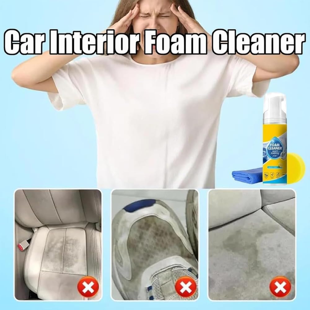 Powerful & Multipurpose Car Interior Foam Cleaner, All-Purpose Rinse-Free Foam Cleaner Spray, Cars Seat Foams Cleaners Spray, Cleaning without Pre Washing for Car & Home (3 PCS)