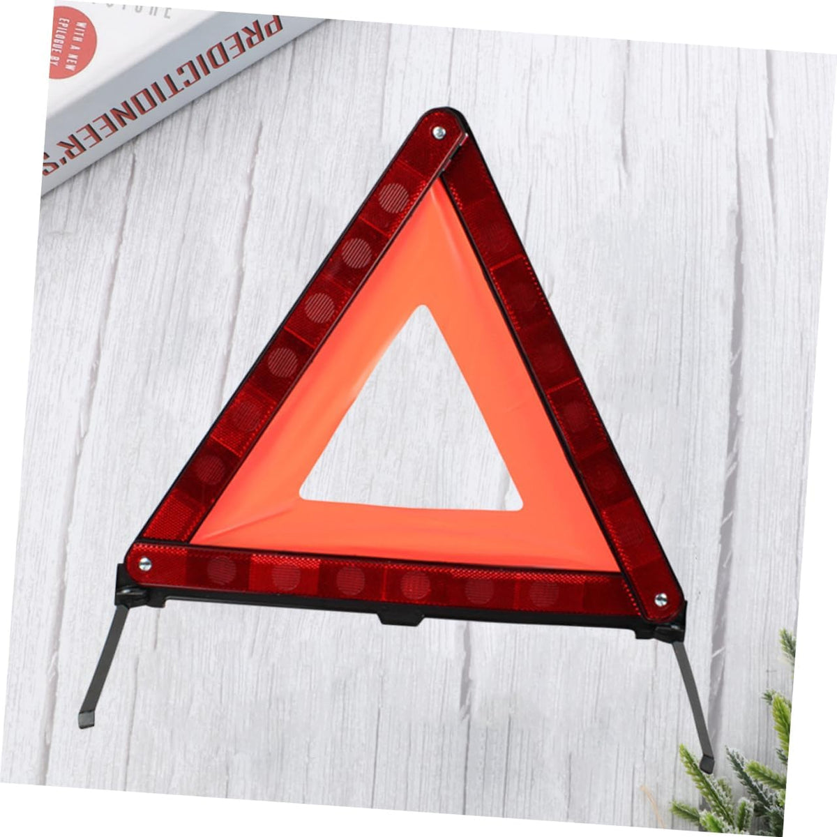 Red Foldable Road Safety Warning Triangle Sign with Weighted Base